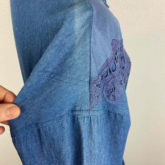 80s Vintage Drop Waist Button Front Jean Dress Large - Picture 7 of 7